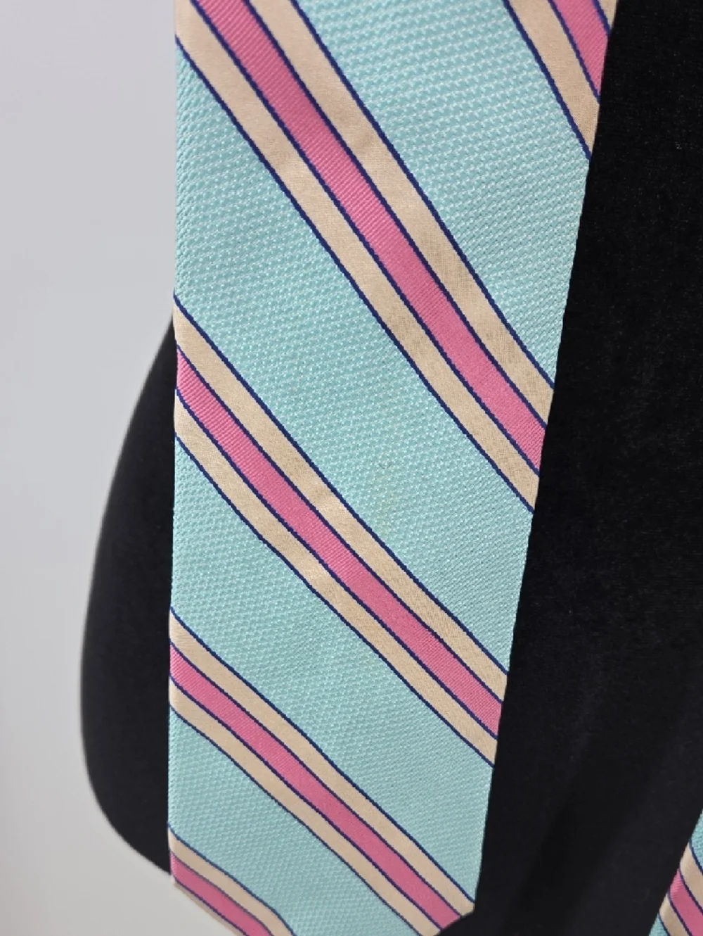 Brooks Brothers Aqua Blue, Pink & Cream Striped Silk Tie